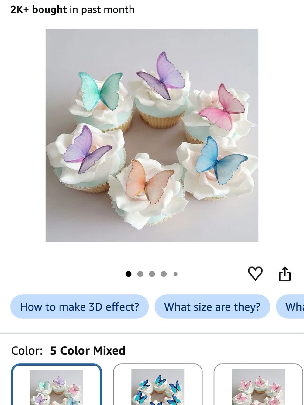 Pastel Butterfly Cupcake Toppers - 5 Color Mixed